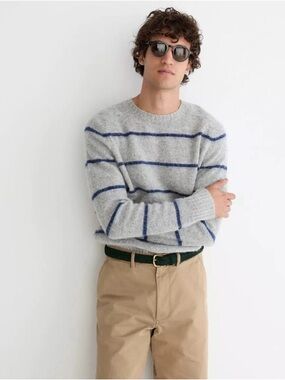 J. Crew Gray Crewneck Sweater with Navy Stripes